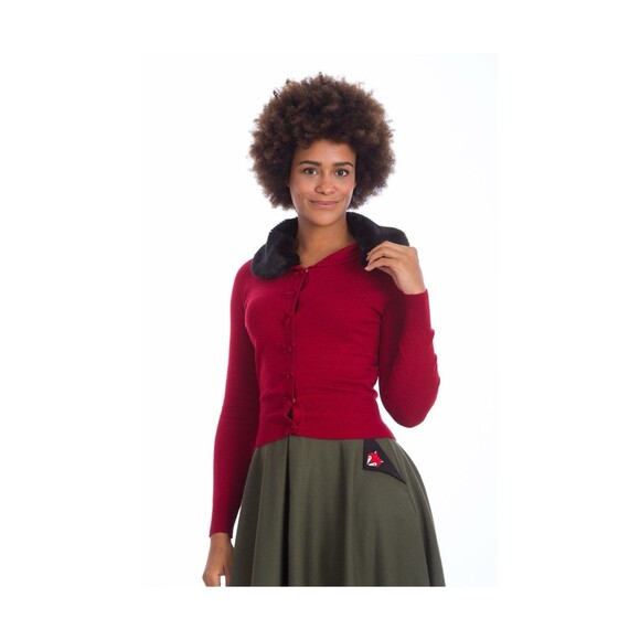 Bow Dreaming Faux Fur Cardigan in Red by Banned Retro - Picture 3 of 7